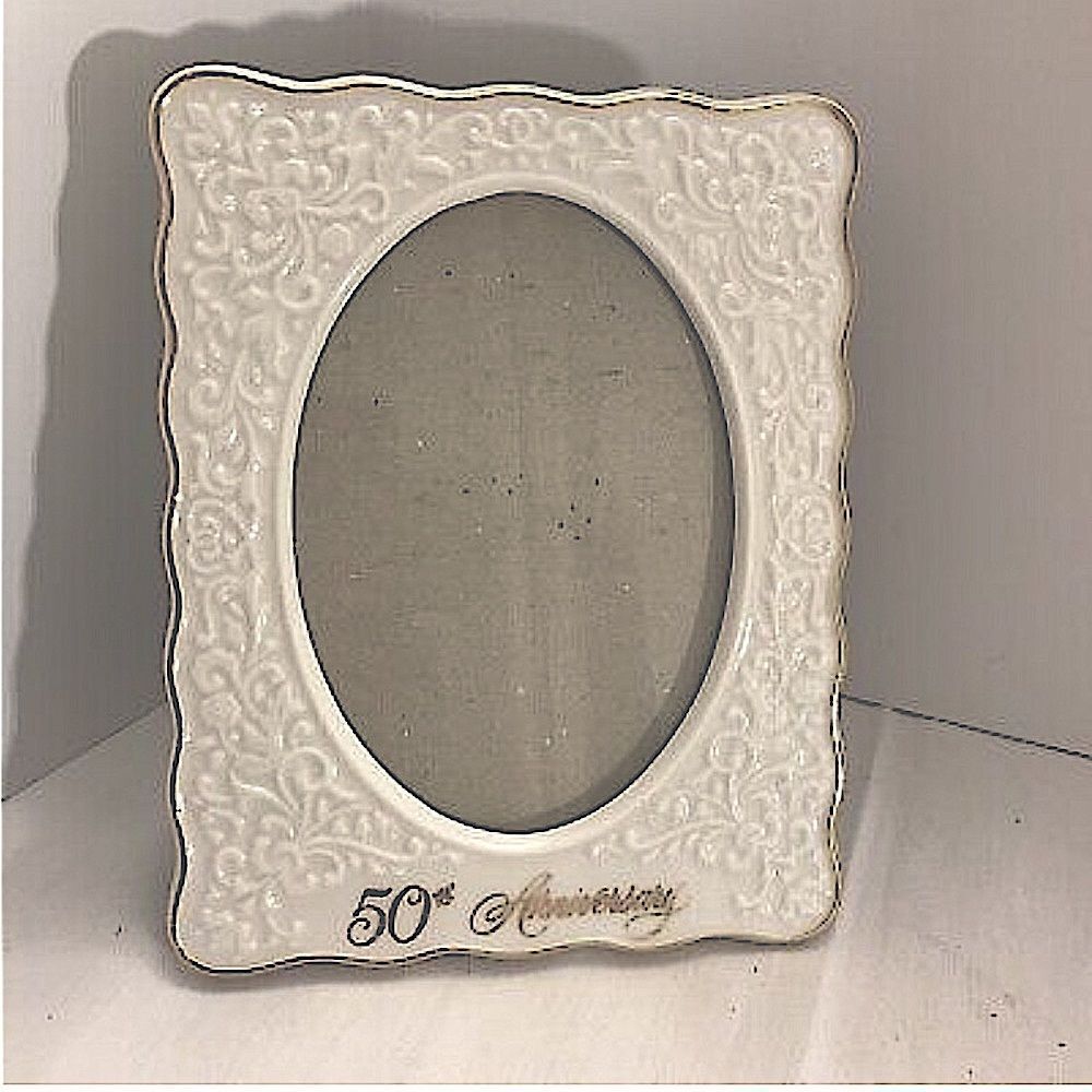 Hallmark 50th Anniversary Oval Gold Foil Ceramic Picture Frame!